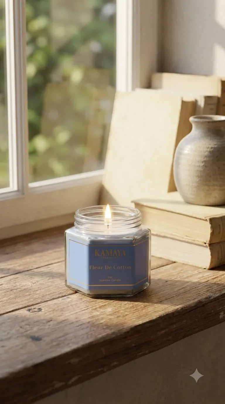 Fleur de Cotton Hexagonal Candle — styled at home