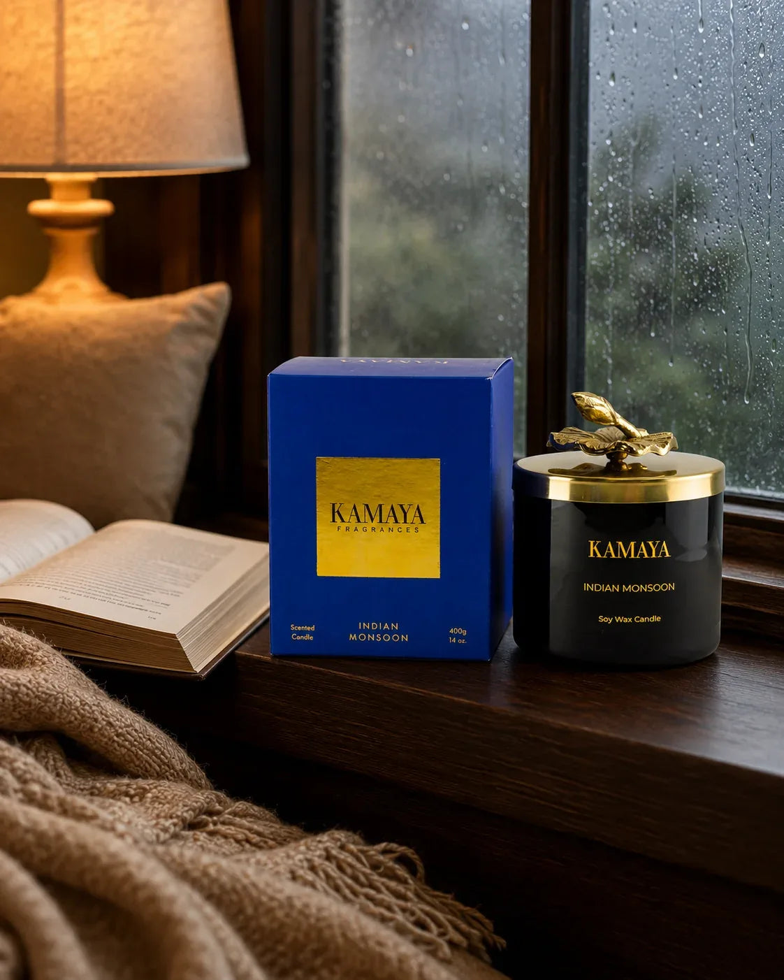 Indian Monsoon Scented Candle — styled at home