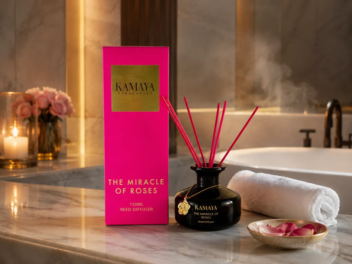 The Miracle of Roses Reed Diffuser — styled at home