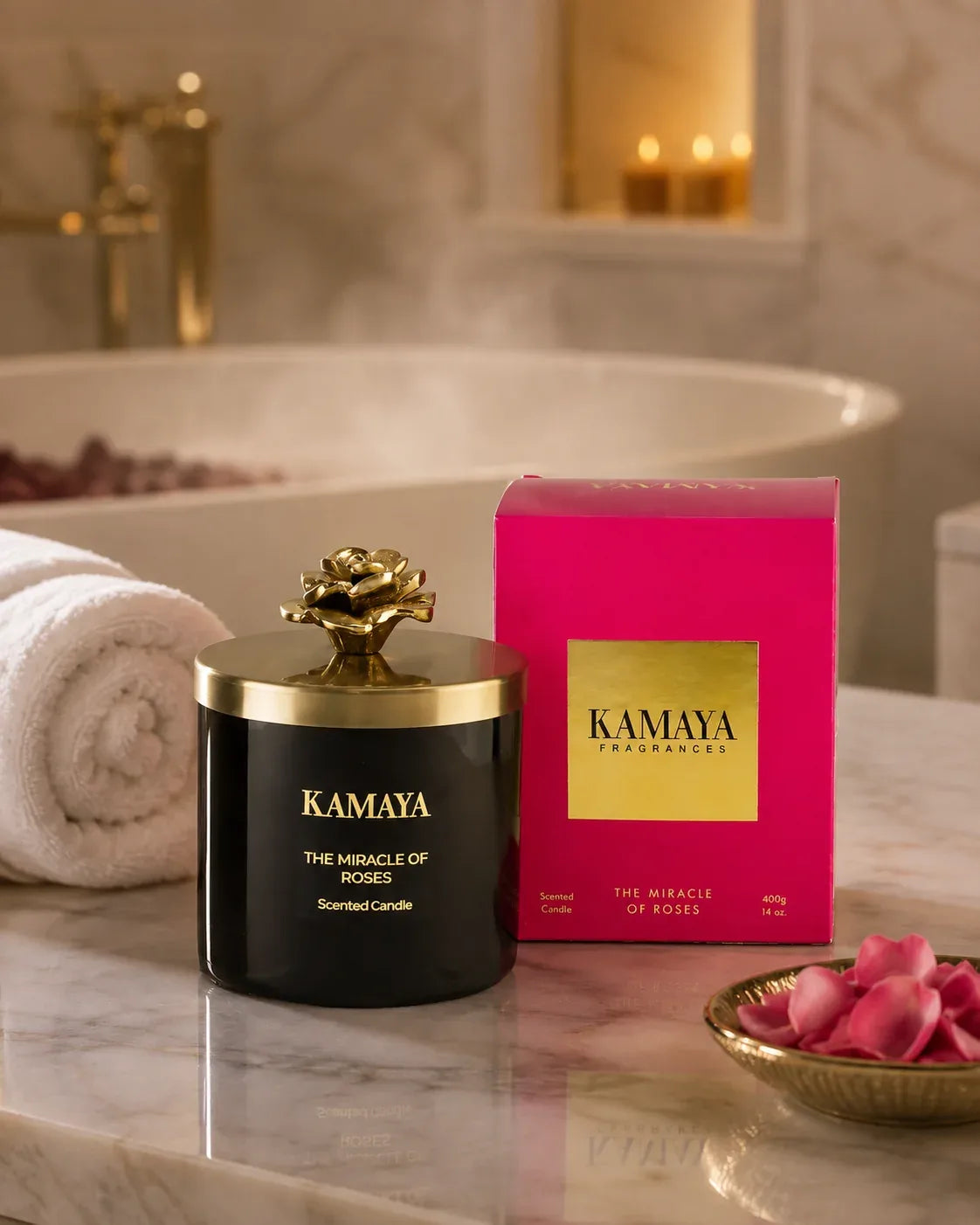 The Miracle of Roses Scented Candle — styled at home