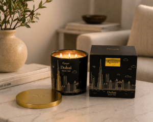 Dubai skyline 400 gms scented candle with 3 wicks