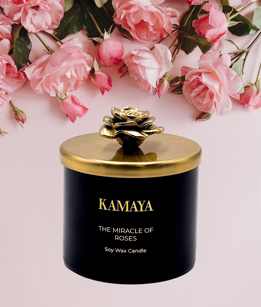 Secented candle 14 oz (400 gms) with gold lid with floral motif - Image 2