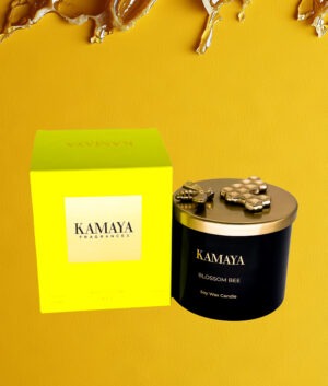 Secented candle 14 oz (400 gms) with gold lid with floral motif