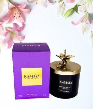 Secented candle 14 oz (400 gms) with gold lid with floral motif