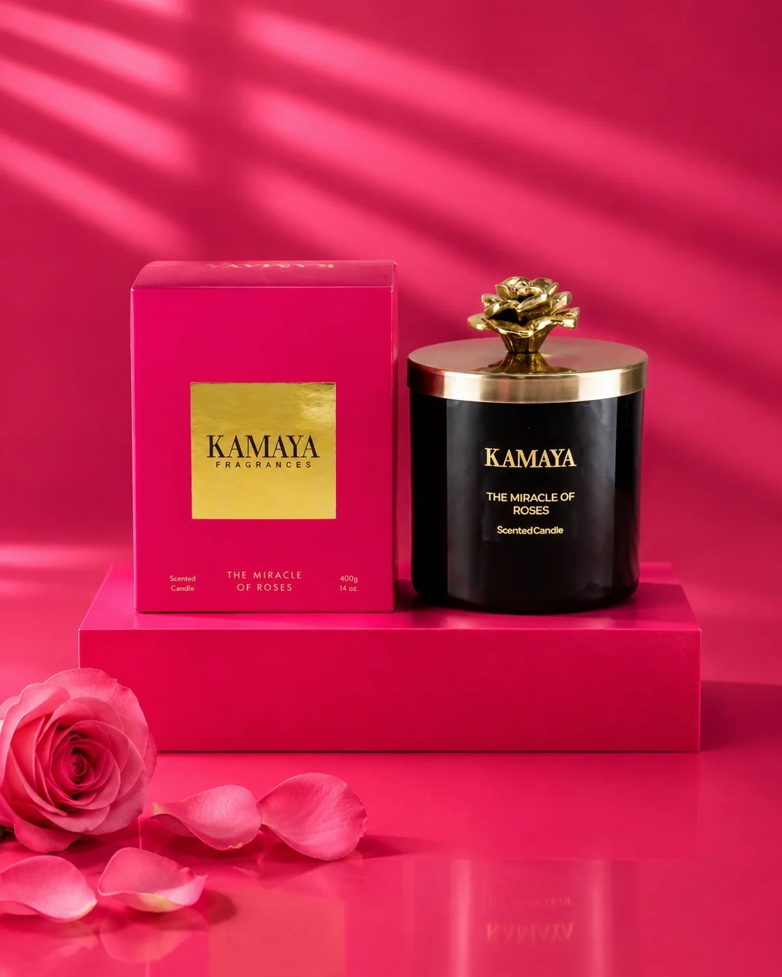Secented candle 14 oz (400 gms) with gold lid with floral motif